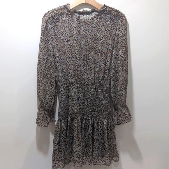 Zara Animal Print Smocked Mini Dress Bloused Brown Cheetah Women's size S - Picture 3 of 8